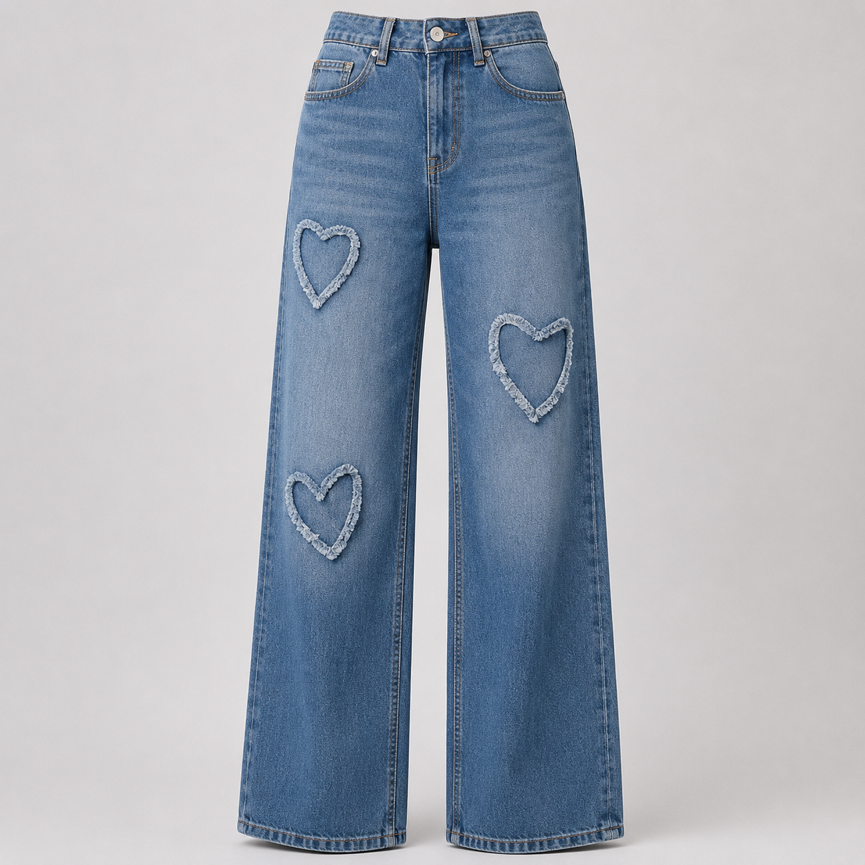 Women's Blue High-Rise Wide Leg Embroidered Cotton Jeans