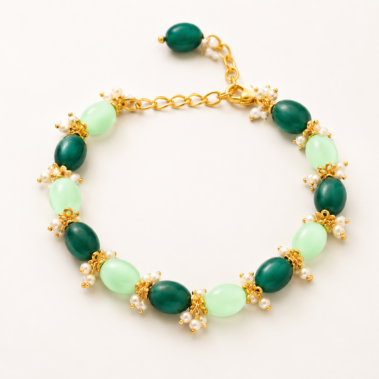 Elegant Green Beaded Gold Plated Bracelet for Women