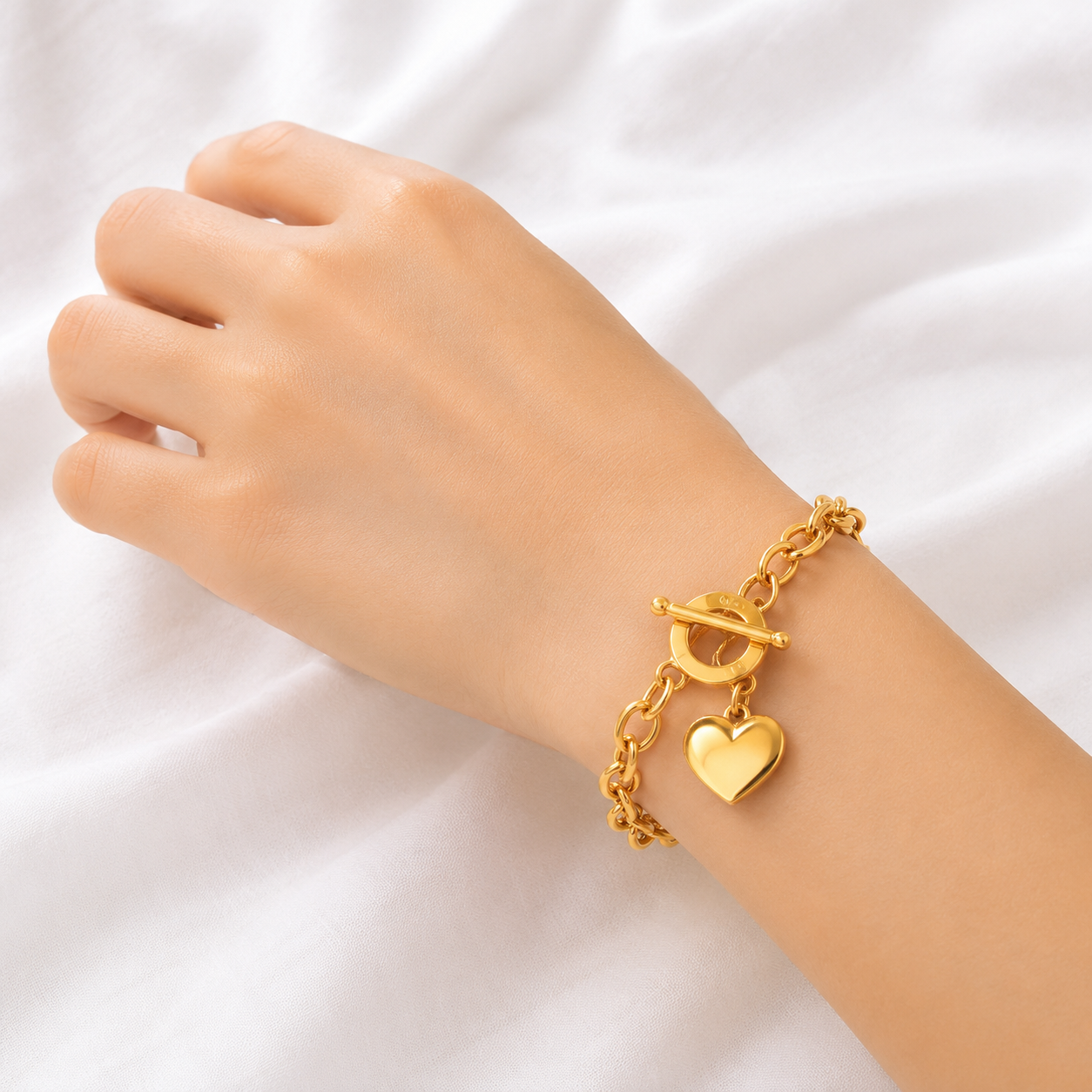 Women's Gold-Tone Statement Chain Bracelet with Heart Charm