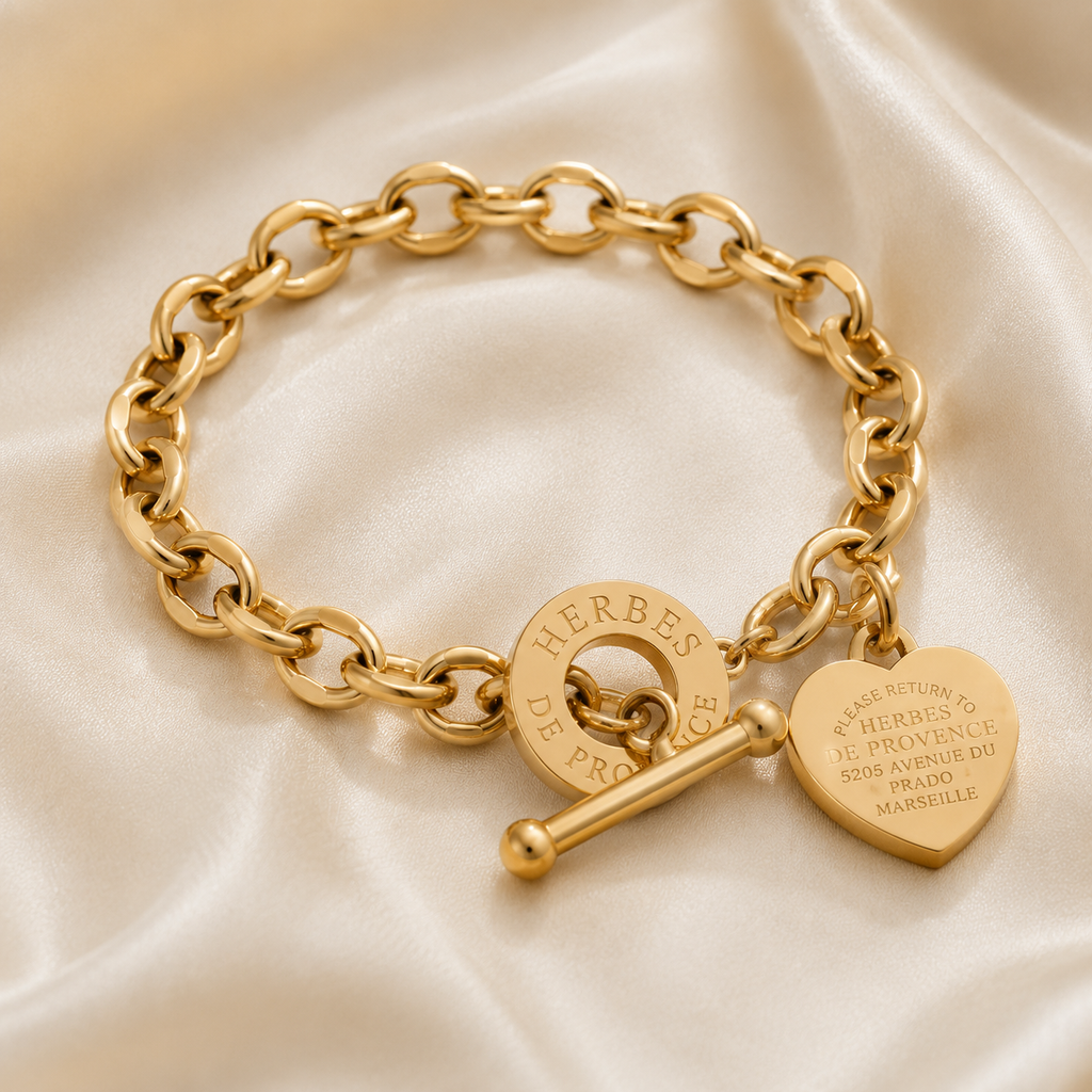 Women's Gold-Tone Statement Chain Bracelet with Heart Charm